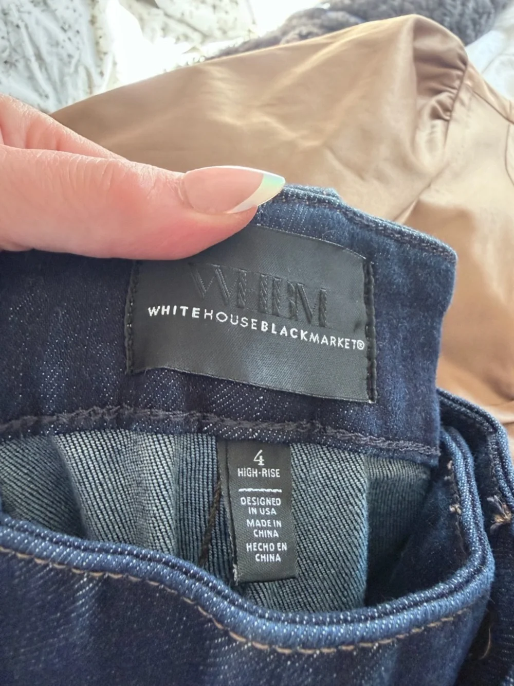 White House Black Market Navy Wide-Leg Jeans with Gold Buttons - Picture 5 of 5